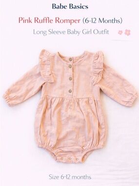 Babe Basics Pink Ruffle Romper (6–12 Months) | Long Sleeve Baby Girl Outfit